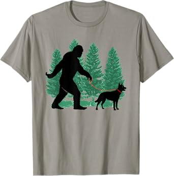 Funny Bigfoot Walking An Australian Kelpie Dog Lovers Owner Men Women Girls Kids T-Shirt