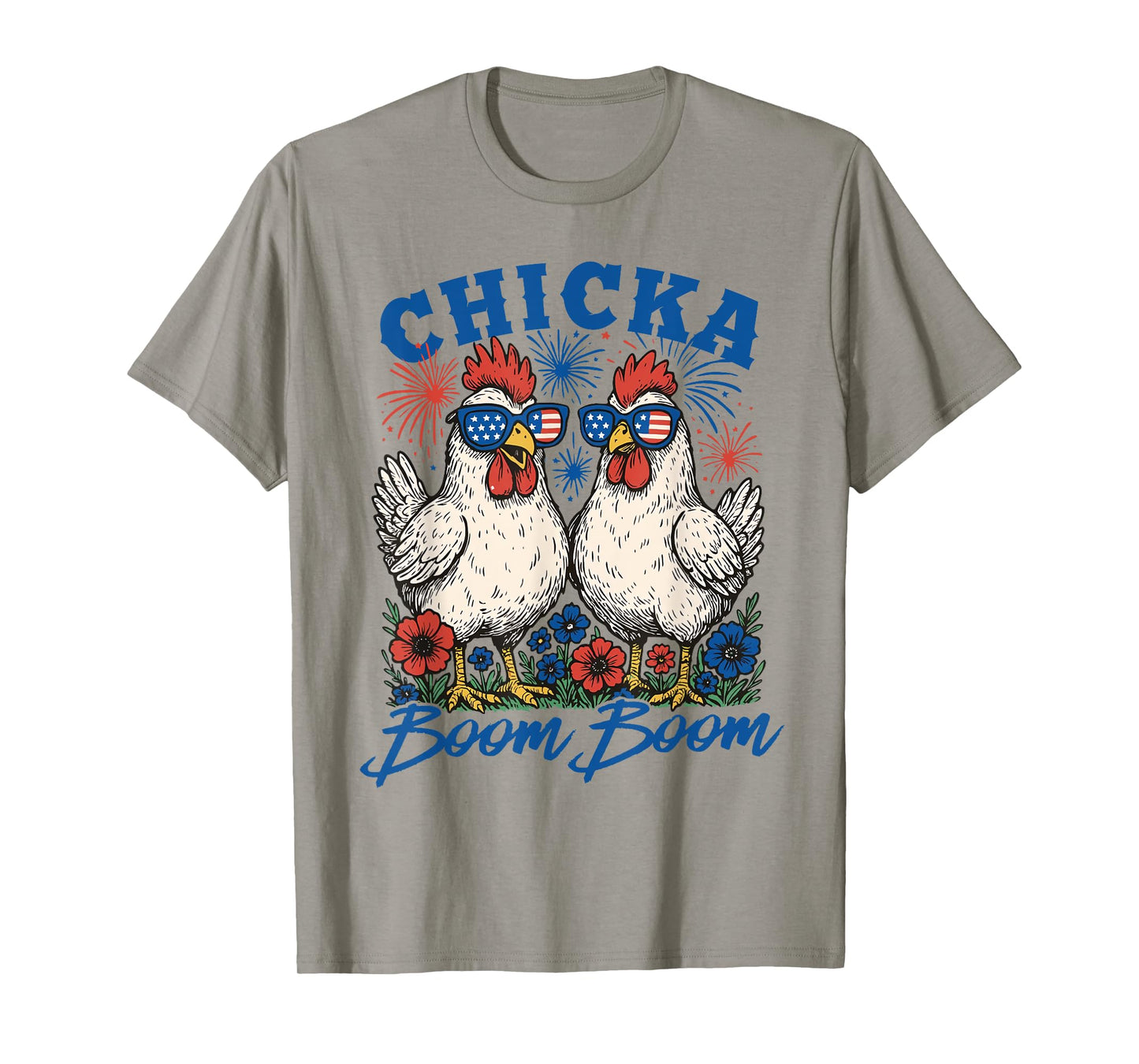 Funny Chicka Boom Boom Patriotic Chicken 4th of July USA T-Shirt