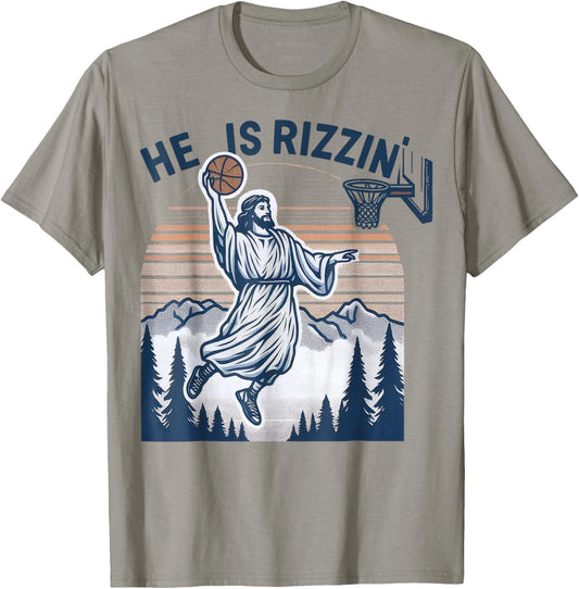 He Is Rizzin Easter Funny Basketball Christian Religious T-Shirt