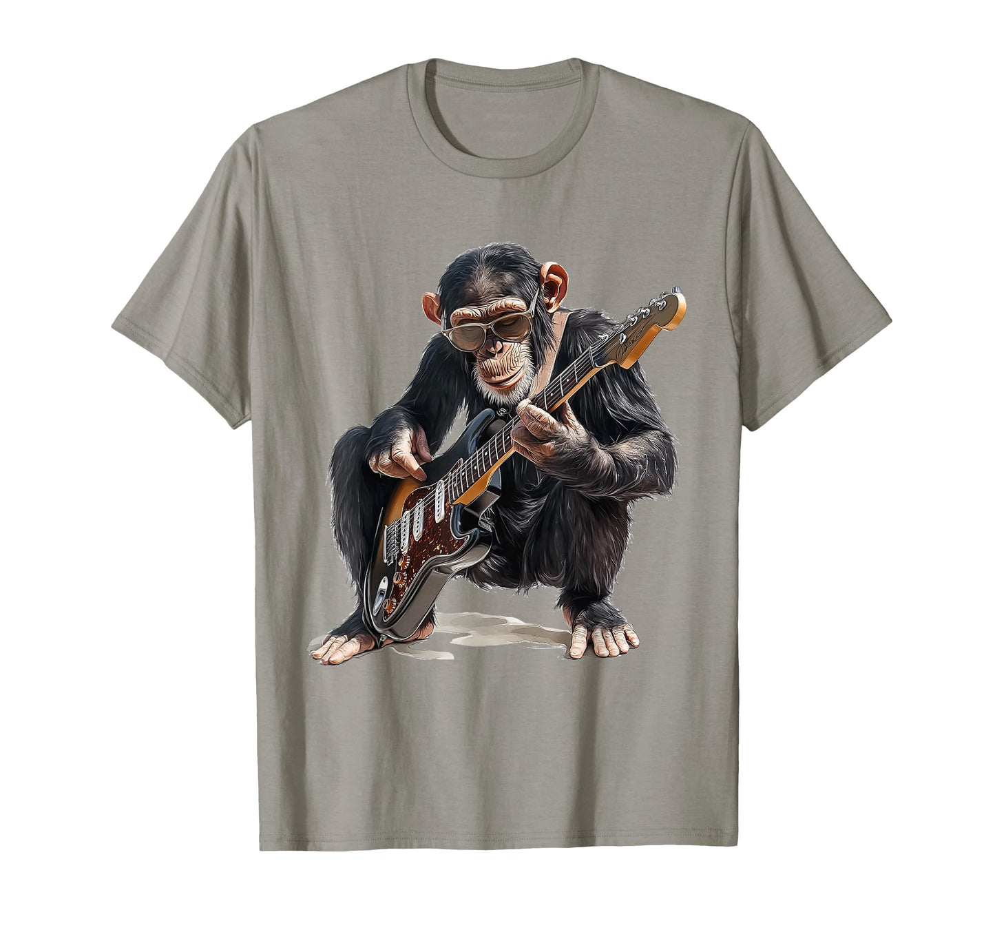 chimpanzee dressed as guitarist with guitar monkey rocker T-Shirt