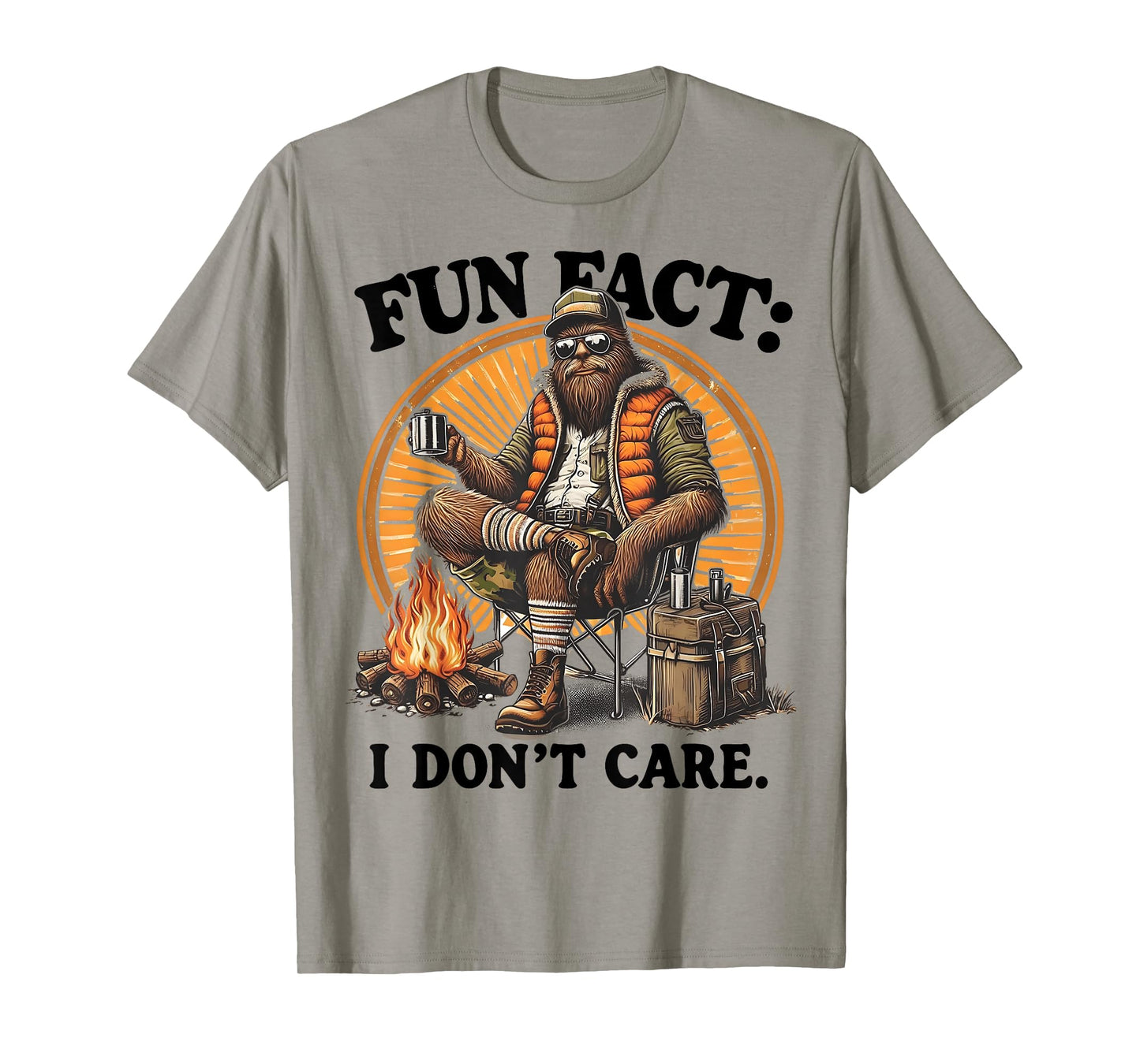 Fun Fact I Don't Care Funny Bigfoot Hiking Sarcastic Humor T-Shirt