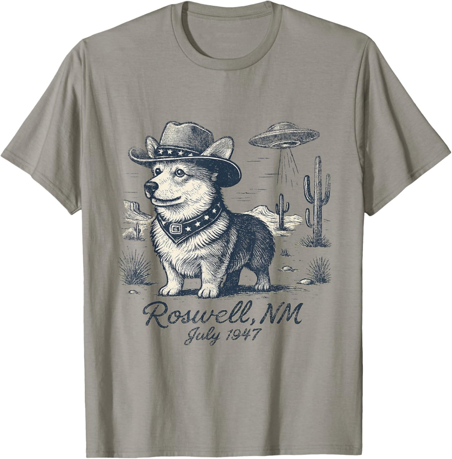 Cowboy Corgi UFO Encounter Roswell New Mexico Retro Style T-Shirt