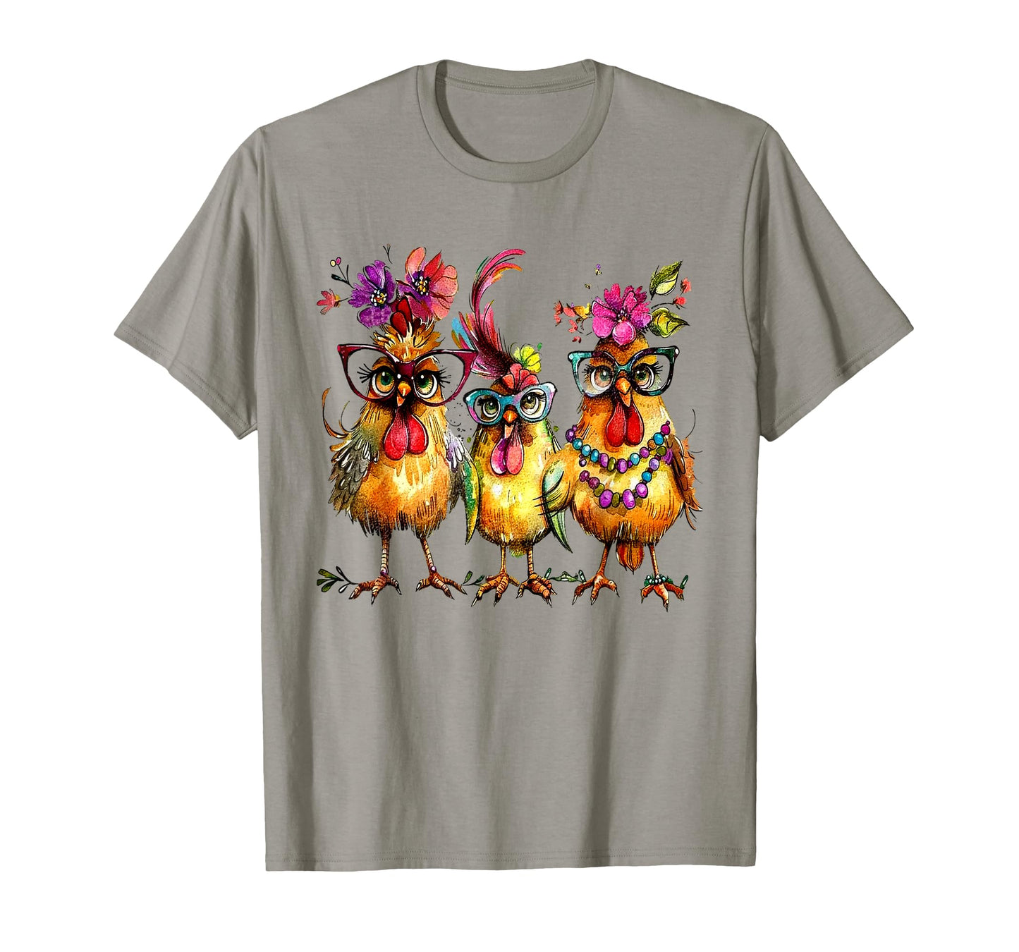 PeachBruh Funny Trio Of Chickens Whimsical Hawaii Beach Art T-Shirt