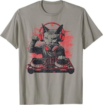 Funny Retro House DJ Sphynx Cat Disco Headphone Tech Sound T-Shirt