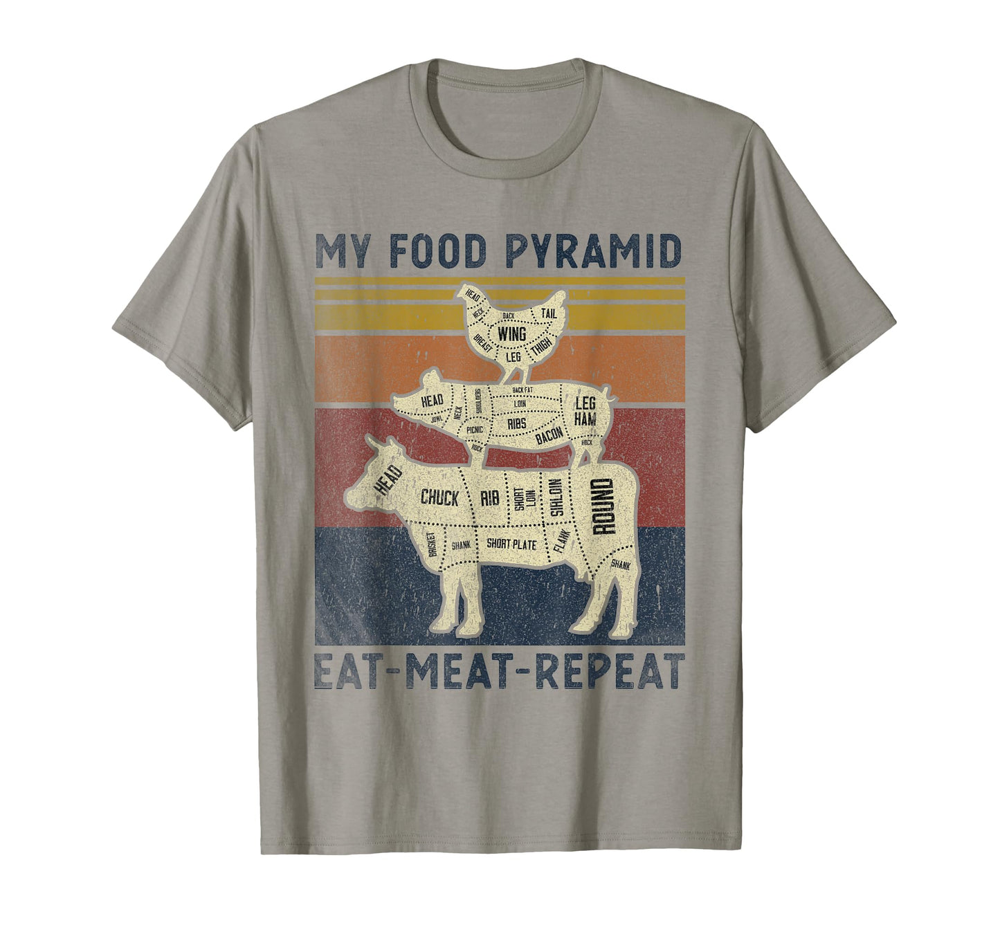 My Food Pyramid Eat Meat Repeat Retro Vintage Funny BBQ Joke T-Shirt
