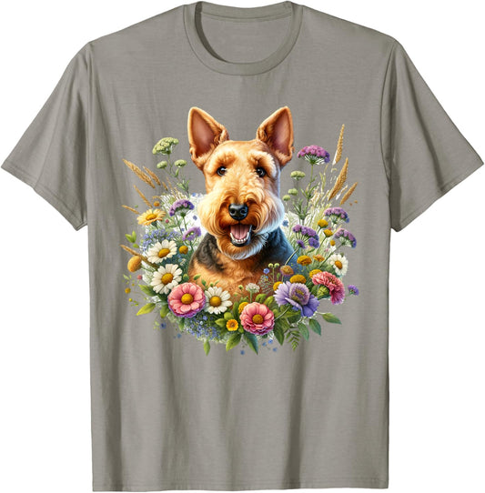 Welsh Terrier Dog Summer Wildflowers Artwork T-Shirt