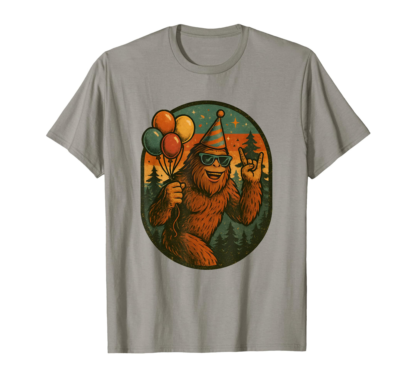 Bigfoot Party Vibes Birthday Balloons Forest Fun T-Shirt