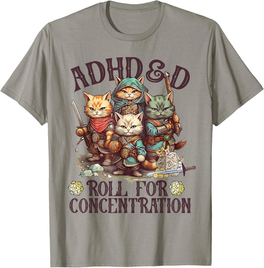ADHD&D Roll For Concentration Lovely Gamers Vintage ADHD&D T-Shirt