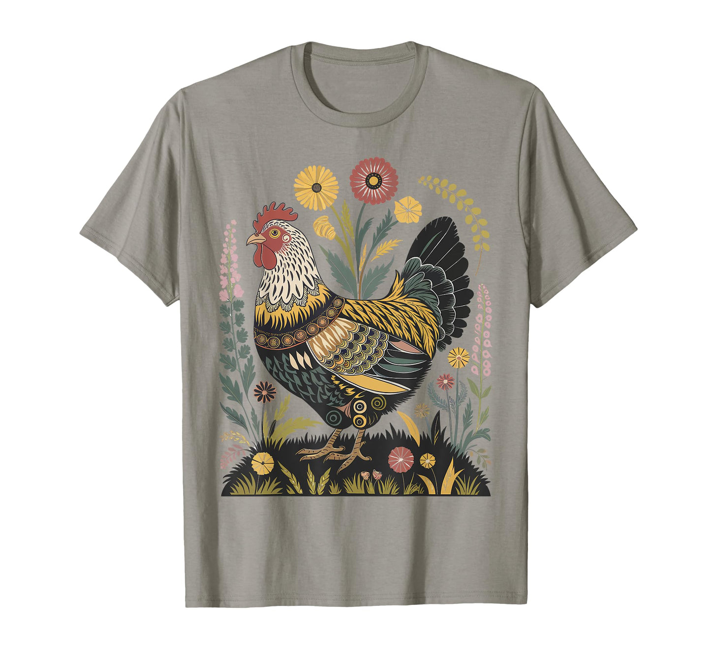 Chicken Floral Art Graphic Women Farm Chicken Lover Colorful T-Shirt