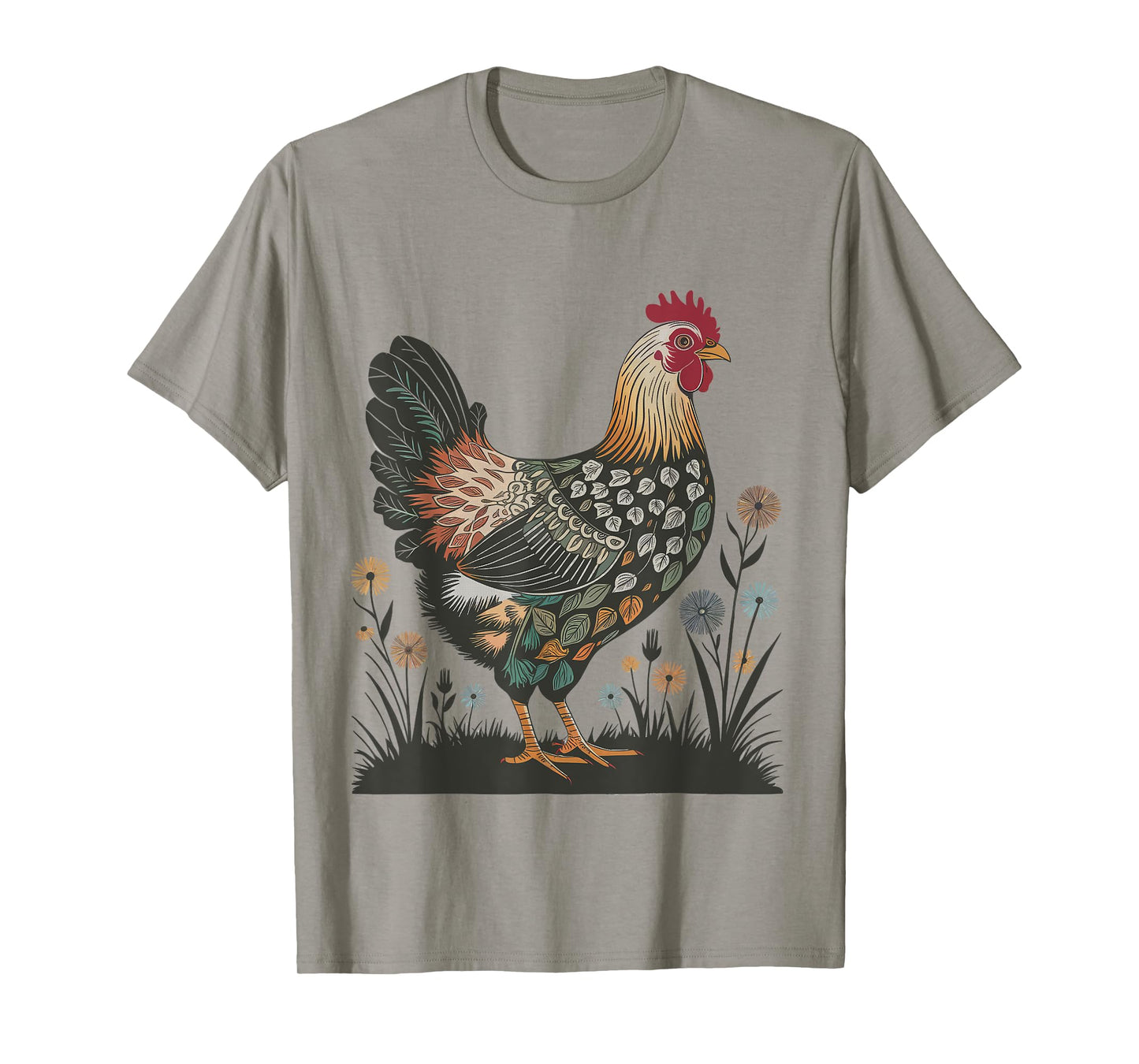 Chicken Floral Art Graphic Women Farm Chicken Lover Colorful T-Shirt
