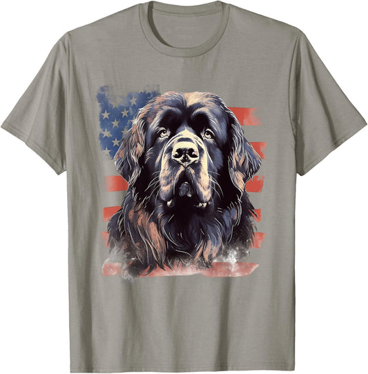 4th Of July US Flag Landseer Newfoundland Dog T-Shirt