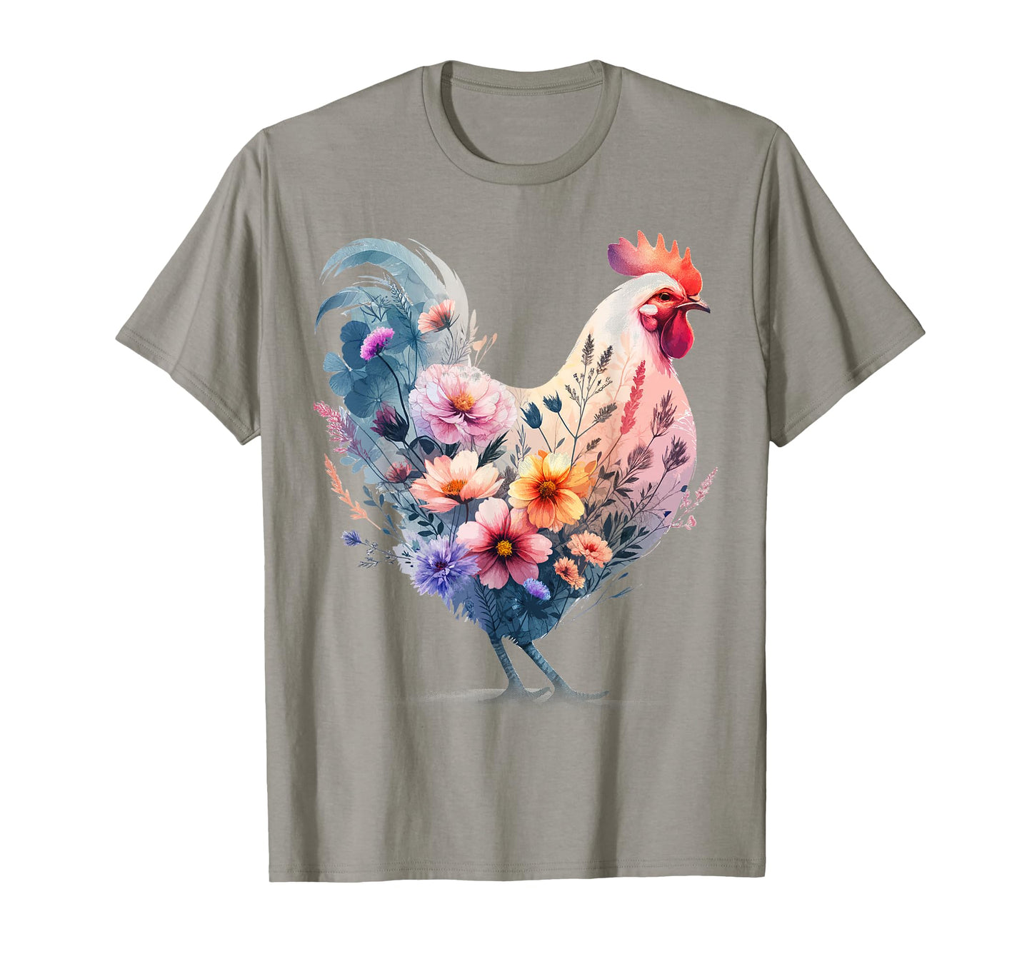 Chicken Floral Art Graphic Women Farm Chicken Lover Colorful T-Shirt