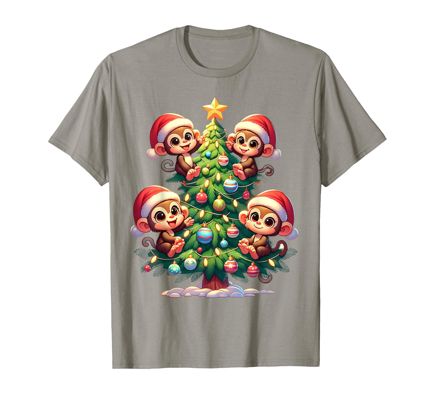 Kawaii Monkey Christmas Tree Cartoon Animals Primate T-Shirt