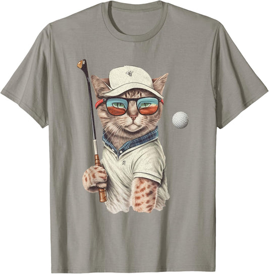 Vintage Retro Cat Playing Golf, Golfer , Kitties Lover T-Shirt