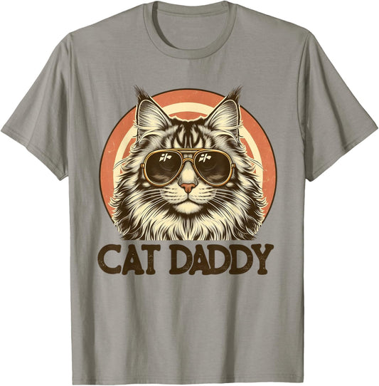 Cat Daddy Cool Maine Coon Cat Father's Day Retro Cat Dad T-Shirt
