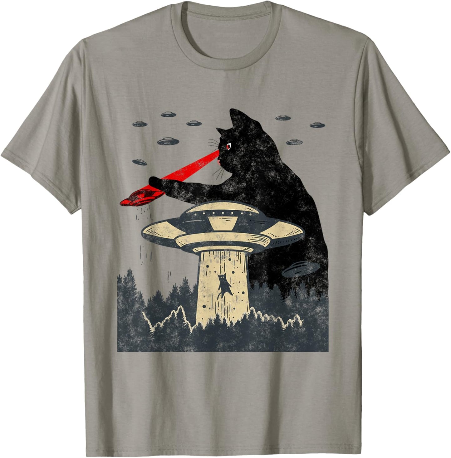 Alien UFO Abduction Laser Eye Funny Cat T-Shirt