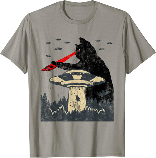 Alien UFO Abduction Laser Eye Funny Cat T-Shirt