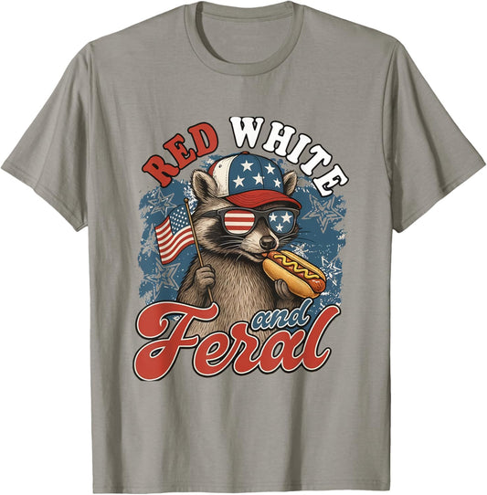 Vintage Red White And Feral Hotdog Raccoon 4th Of July T-Shirt