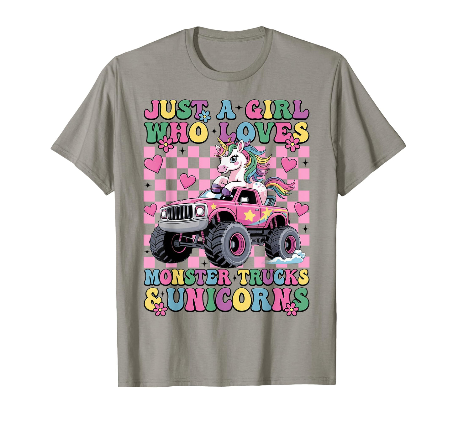 Just a Girl Who Loves Monster Trucks and Unicorns Girls T-Shirt