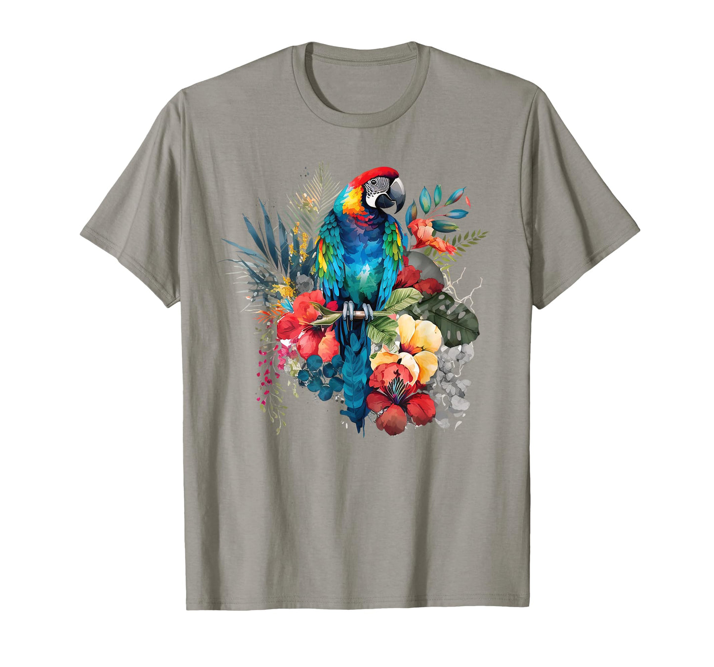 Parrot Tropical Bird Vacation Beach Vintage Flower Hawaiian T-Shirt for Men Women Kids