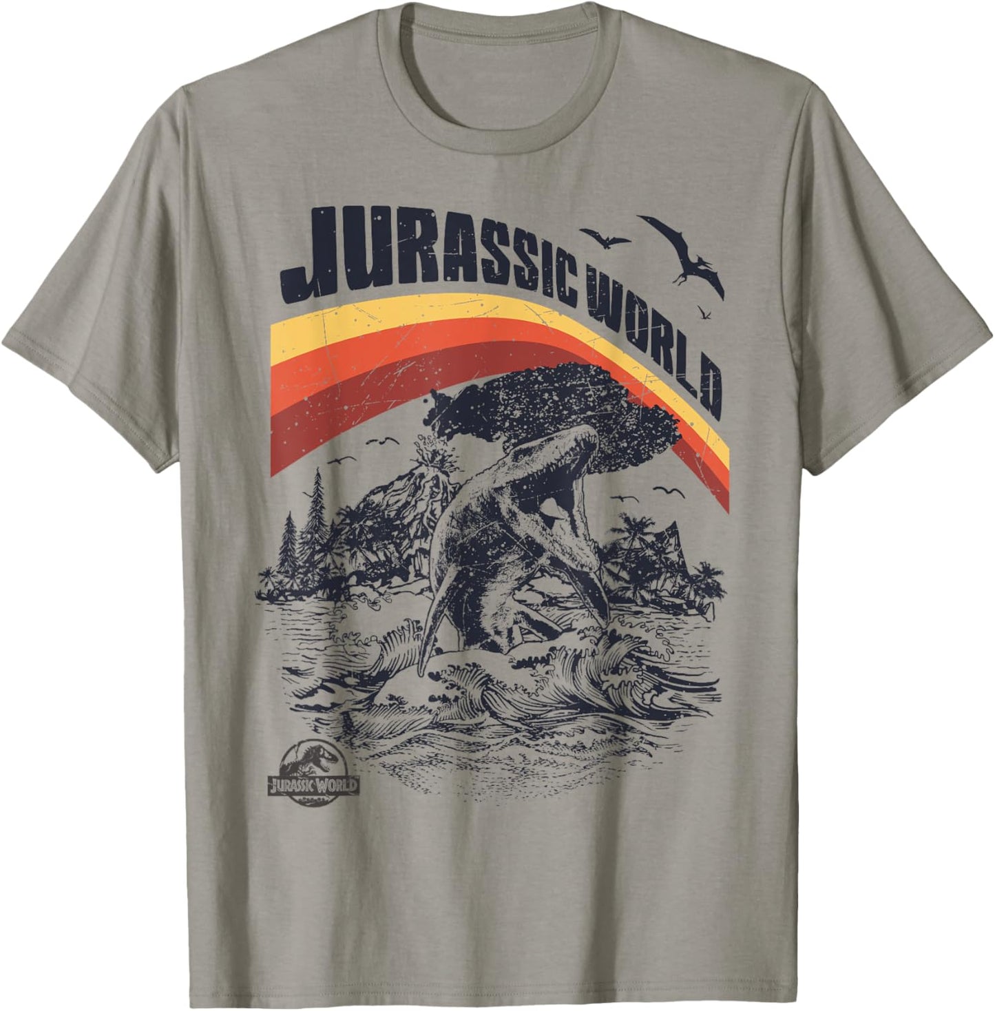 Jurassic World Two Mosasaurus Retro Rainbow Graphic T-Shirt T-Shirt