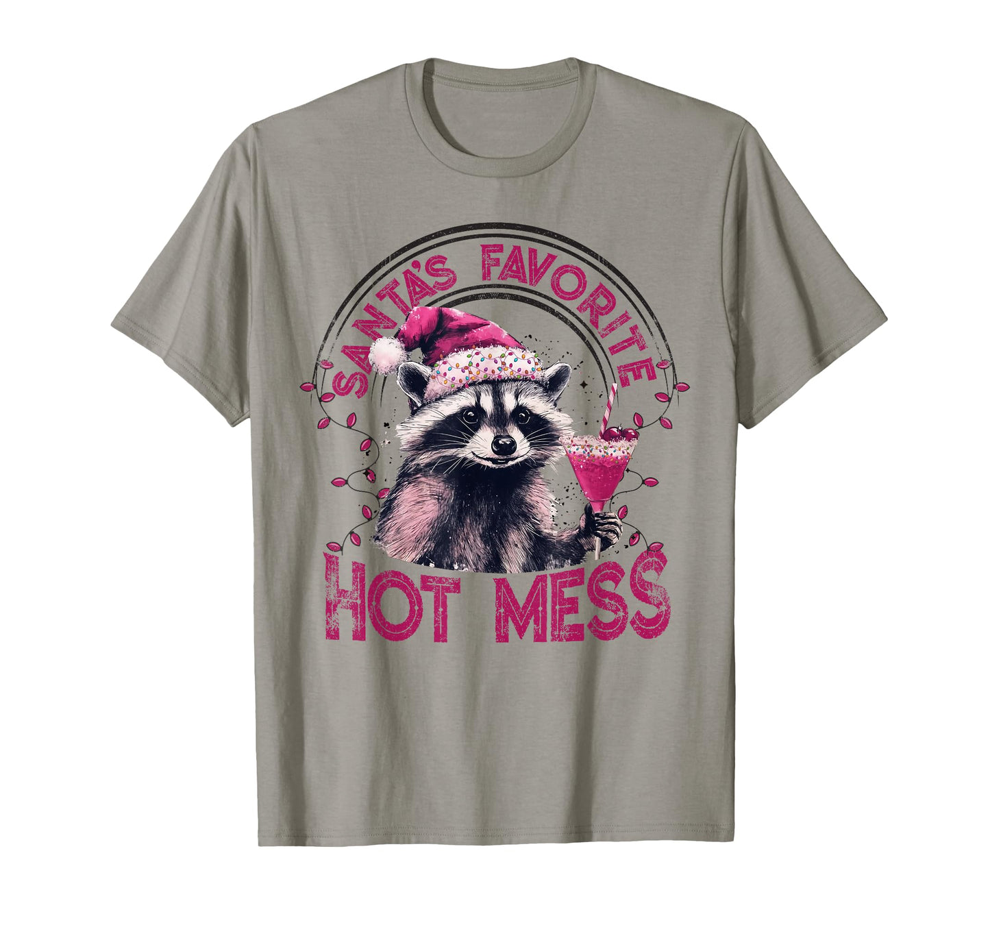 Santa's Favorite Hot Mess Christmas Funny Raccoon Lover Xmas T-Shirt
