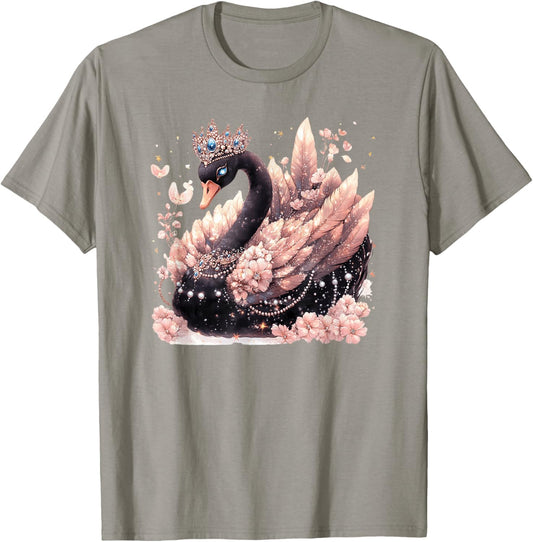 An Elegant Black Swan With Sparkling Pearls And Diamonds T-Shirt