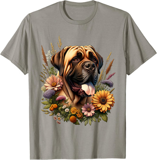 Mastiff Dog Summer Wildflowers Artwork T-Shirt
