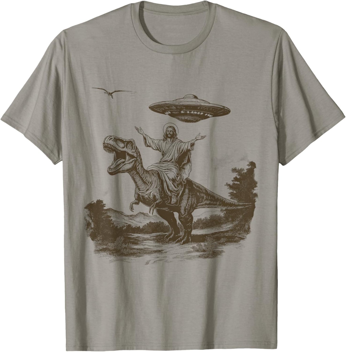 Vintage Jesus Riding Dinosaur Shirt UFO Shirt Funny T-Shirt