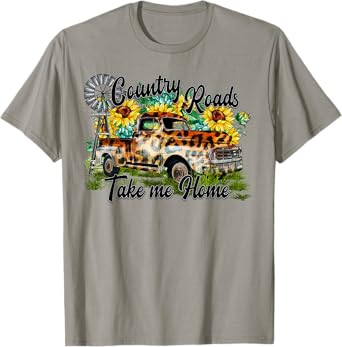 Country Roads Leopard Truck Sunflower Windmill Western T-Shirt