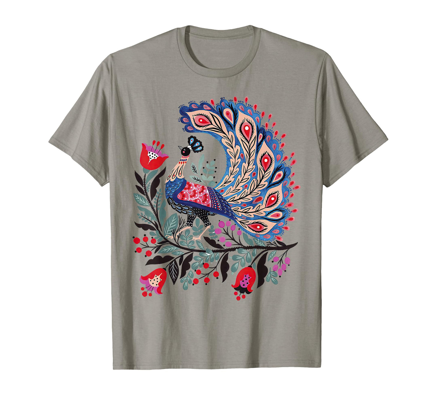Mystical Botanical Bird Tee Scandinavian Folk Art T-Shirt