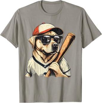 Vintage Retro Dog Playing Baseball, Puppy Pet Lover T-Shirt for Men Women Girls Kids