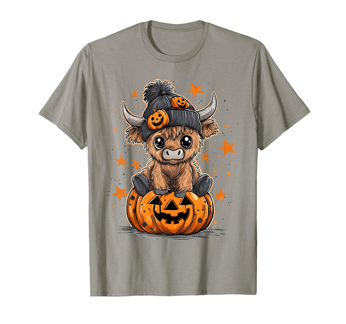 Cute Pumpkin Highland Cow Halloween Cow Lover Boy Girl T-Shirt