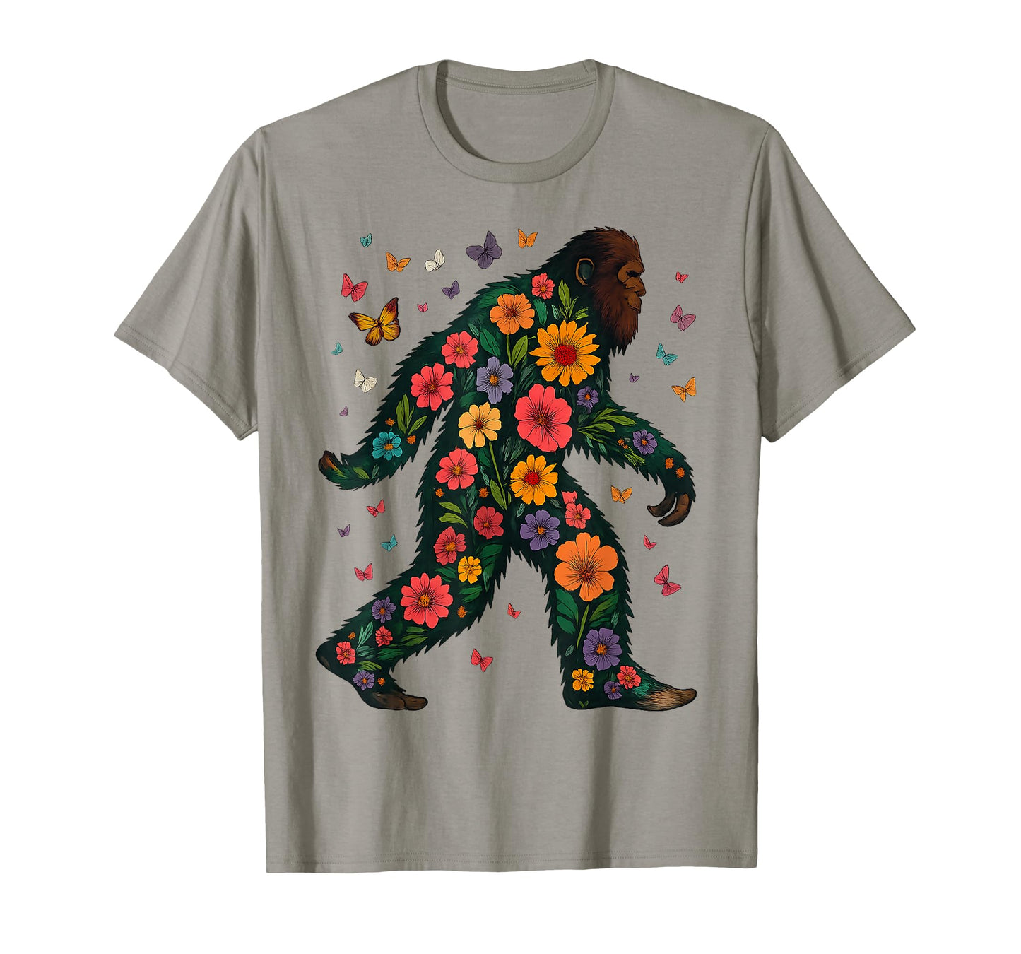 Floral Bigfoot Sasquatch Retro Colorful Flowers Gifts Funny T-Shirt