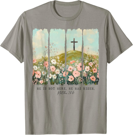 He Is Risen Christian Wildflower Happy Easter Women Girls T-Shirt