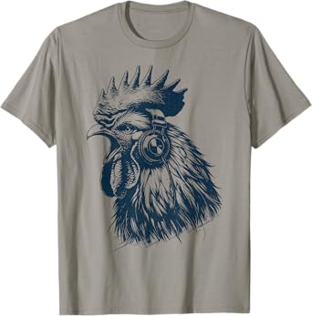 Crowing Rooster Chicken With Headphones - Music Punk Animal T-Shirt