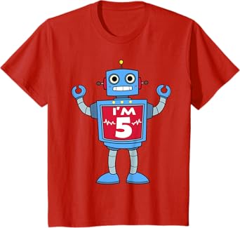 Kids Boys 5th Birthday Robot T Shirt- 5 Year Old Robot Party Gift T-Shirt