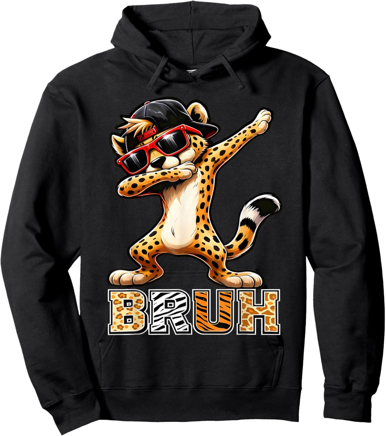 Bruh Cheetah Meme Graphic Tee Men Boys Animal Print Kids T-Shirt - Hoodie | Black