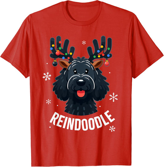 Black Doodle Dog Reindoodle Reindeer Doodle Christmas Dog T-Shirt