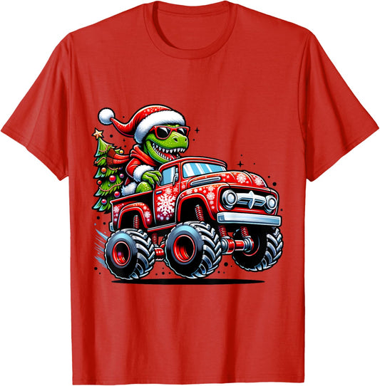Christmas T Rex Monster Truck Boys Dinosaur Santa Xmas Funny T-Shirt