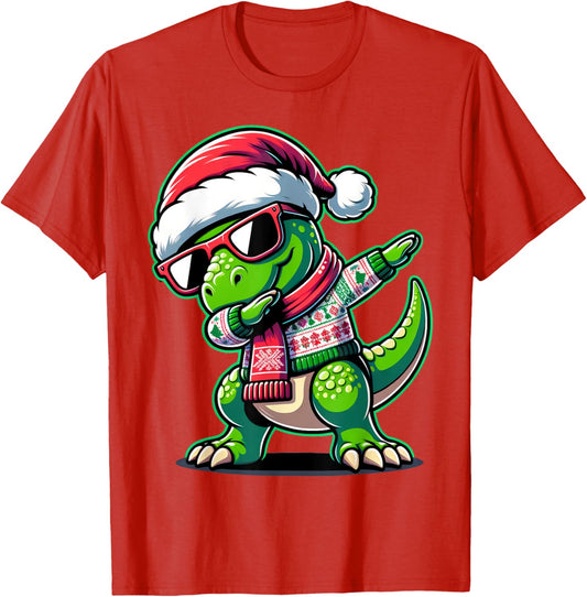 Christmas Dinosaur Boys Dabbing T Rex Santa Xmas Funny T-Shirt