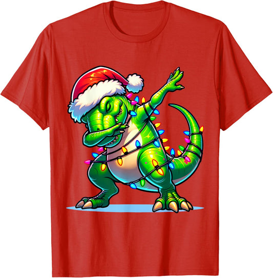 Christmas Dinosaur Boys Dabbing T Rex Santa Xmas Funny T-Shirt