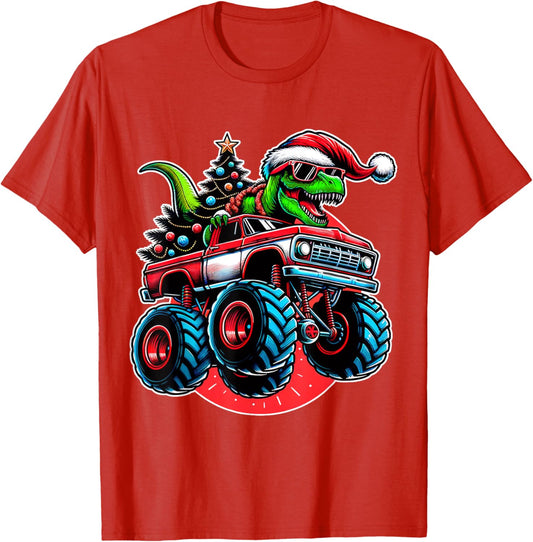 Christmas T Rex Monster Truck Boys Dinosaur Santa Xmas Funny T-Shirt