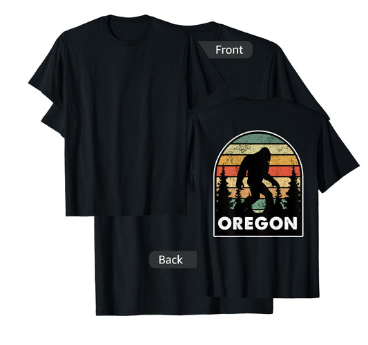 Printed on the Back - Oregon with a Bigfoot, or a Sasquatch T-Shirt