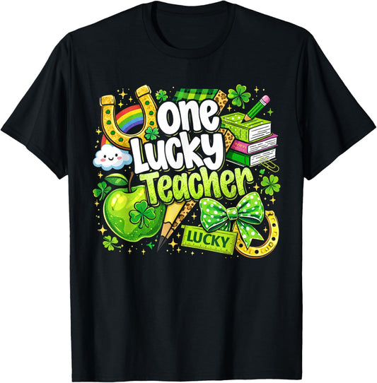 One Lucky Teacher St. Patrick's Day Irish Teacher Lucky Era T-Shirt T-Shirt - T-Shirt | Black