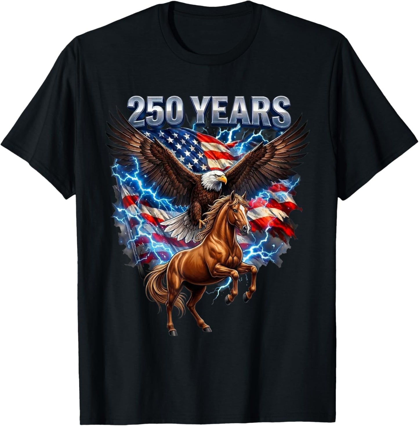 USA 250th Anniversary Bald Eagle & Clydesdale Horse T-Shirt - T-Shirt | Black