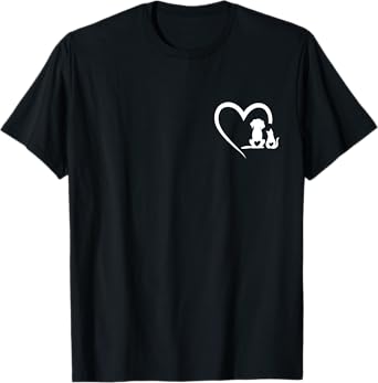 Dog Puppy and Baby Cat Heart Animal Dog & Cat Heart Men Women Girls Kids T-Shirt