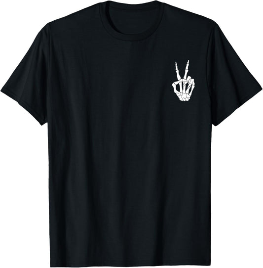 Skeleton Hand Peace Sign Bone Halloween Pocket Skeleton T-Shirt