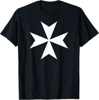Reflexart Women's Maltese, Knights Hospitaller Cross T-Shirt, Black, Small, Short Sleeve, Classic Fit, Cotton, Polyester
