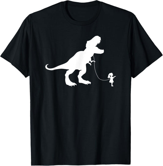 Funny TRex Pet Dinosaur Meme | Girl Walking TREX on a Leash T-Shirt